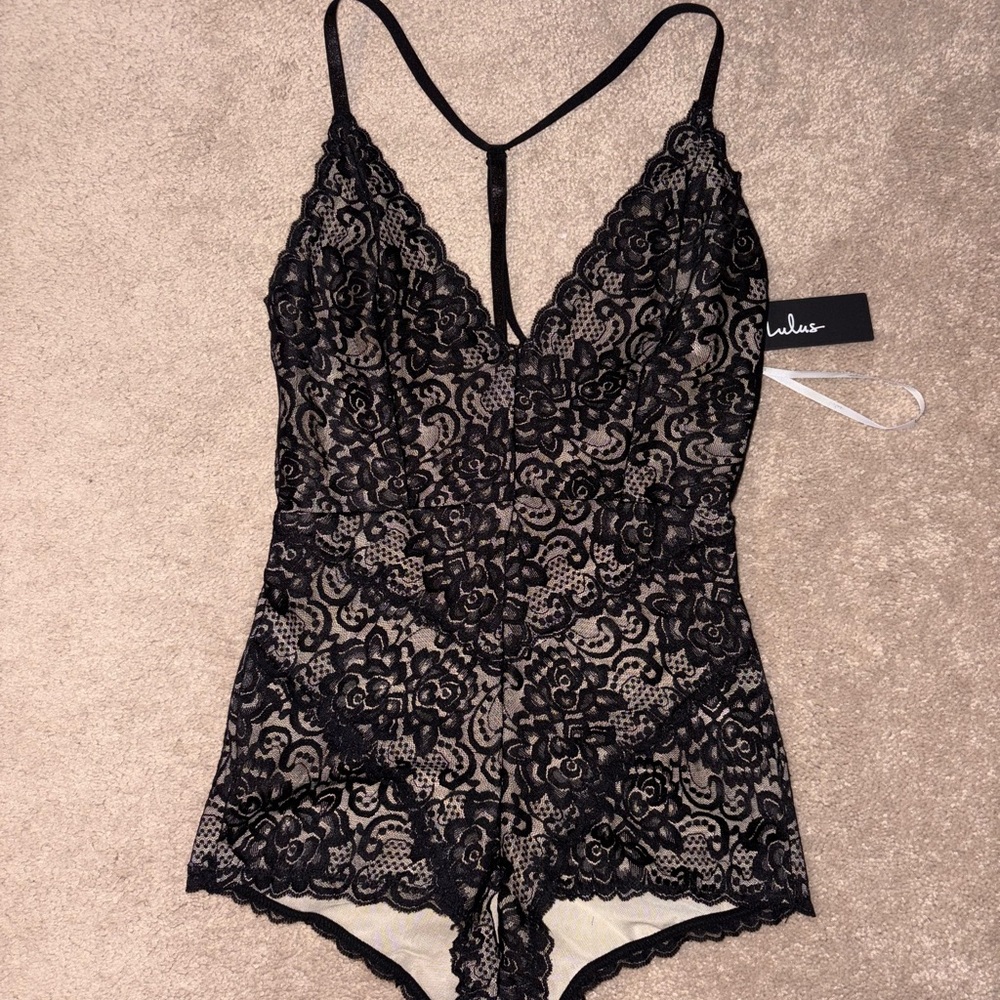 Lulu's Black Lace Chemise with Plunging V-Neck